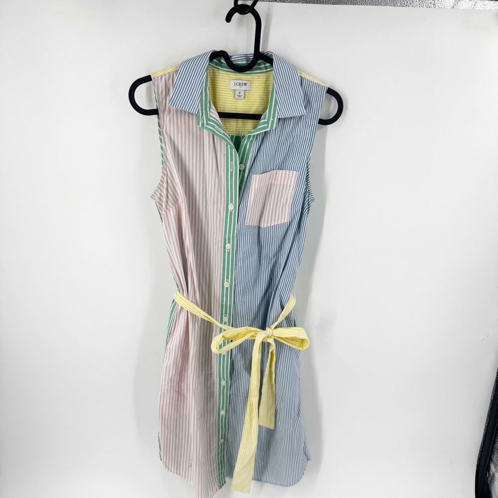 J.Crew Re-Imagined Striped Sleeveless Shirt Dress Multi Color Pastel BH900 SZ  2